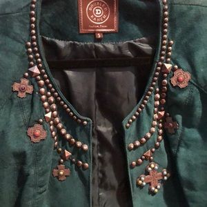 Forest Green Genuine Leather Jacket With Studs